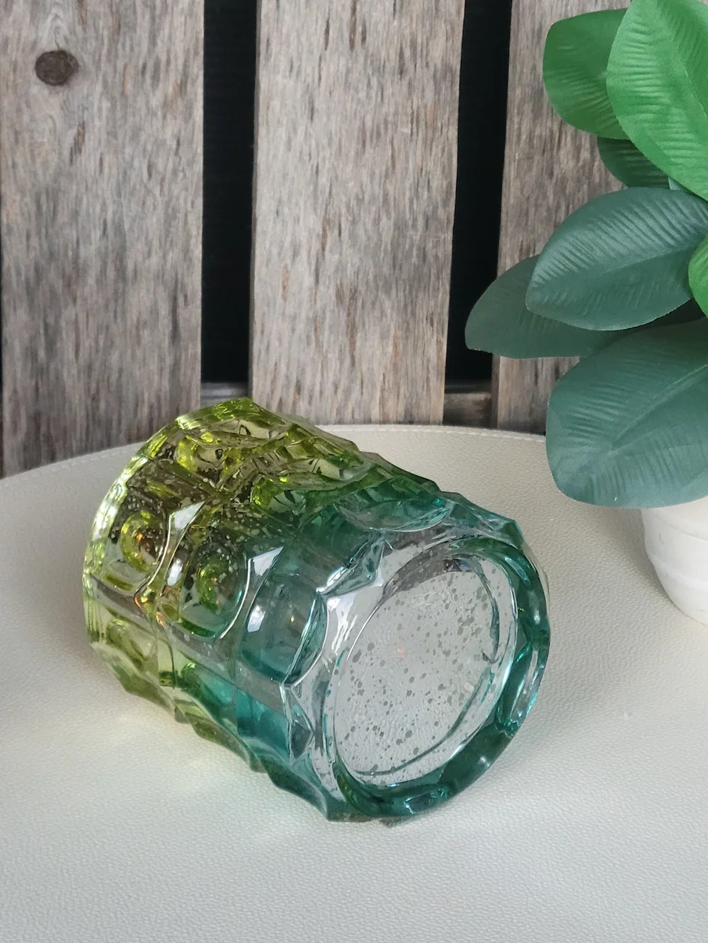 Green to Turquoise Ombre Textured Glass Candle Holder